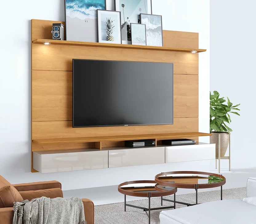 Centro de entretenimiento Deluxe Nature en madera con LED integrado