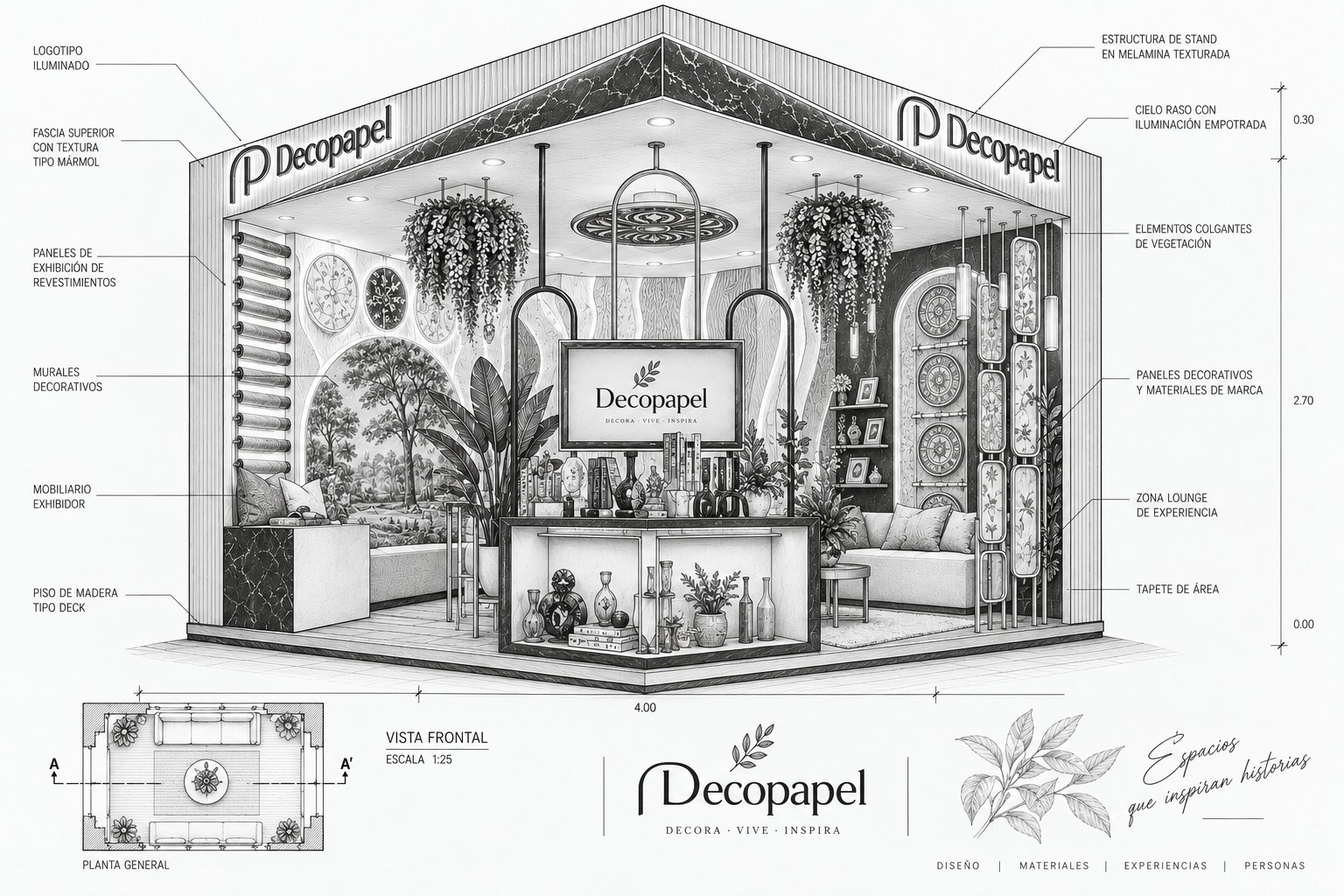 Corte técnico en línea del stand Decopapel